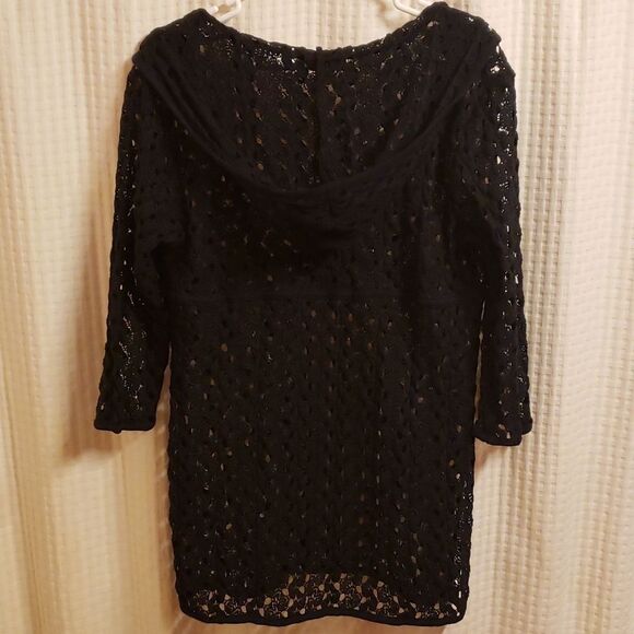 Soma sz L hooded hoodie black lace cover up shirt 3/4 sleeve cinch waist… - Picture 12 of 16